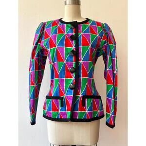 Vintage 1988 Yves Saint Laurent Harlequin Print Cotton Jacket